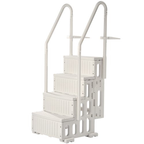 Swimming Pool Ladder, 4-Step Double Handrails Stairs with Non-slip Heavy Duty Steps, Max Load Capacity 400 lbs, for 48-54 In Inground & Above-ground Pools of Any Decking Surface, Milk White