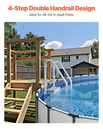 4-step gray pool ladder with 2 handrails supports 400 lb for 48-54 in the pool