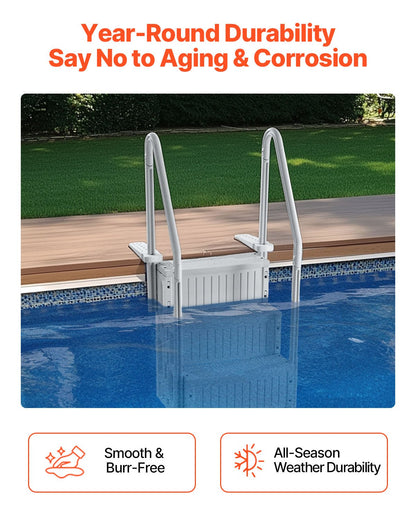 4-step gray pool ladder with 2 handrails supports 400 lb for 48-54 in the pool