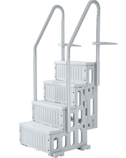 4-step gray pool ladder with 2 handrails supports 400 lb for 48-54 in the pool