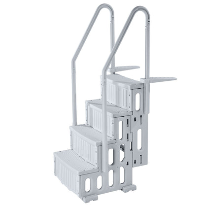 4-step gray pool ladder with 2 handrails supports 400 lb for 48-54 in the pool