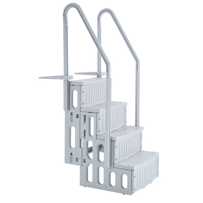 4-step gray pool ladder with 2 handrails supports 400 lb for 48-54 in the pool