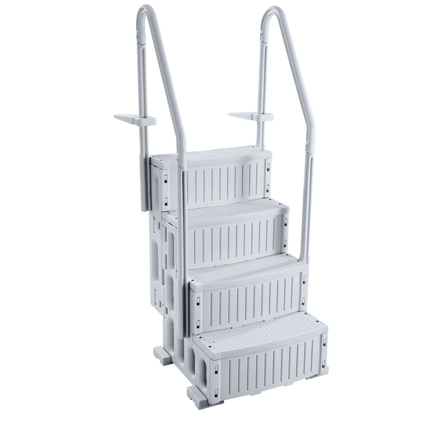 4-step gray pool ladder with 2 handrails supports 400 lb for 48-54 in the pool