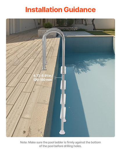 4-stegs poolstege i rostfritt stål med 2 ledstänger för 54 i däckade pooler