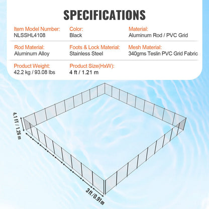 Pool Fence, 4 x 108 FT Pool Fences for Inground Pools, Removable Child Safety Pool Fencing, Easy DIY Installation Swimming Pool Fence, 340gms Teslin PVC Pool Fence Mesh Protects Kids and Pets