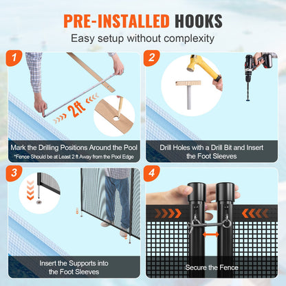 Pool Fence, 4 x 12 FT Pool Fence for Inground Pools, Removable Child Safety Pool Fence, Easy DIY Installation Pool Fence, 340 Gram Teslin PVC Pool Fence Mesh Protects Children and Pets