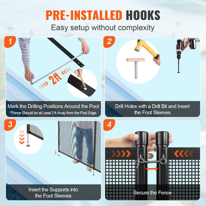 Pool Fence, 4 x 72 FT Pool Fences for Inground Pools, Removable Child Safety Pool Fencing, Easy DIY Installation Swimming Pool Fence, 340gms Teslin PVC Pool Fence Mesh Protects Kids and Pets