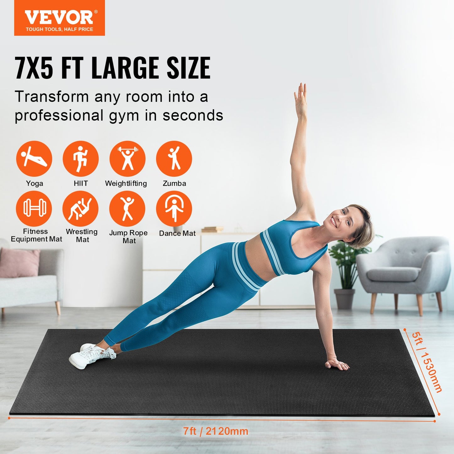Exercise Mat Non-Slip Yoga Mat Gym Fitness Pilate Exercise Mat (7x5ft)