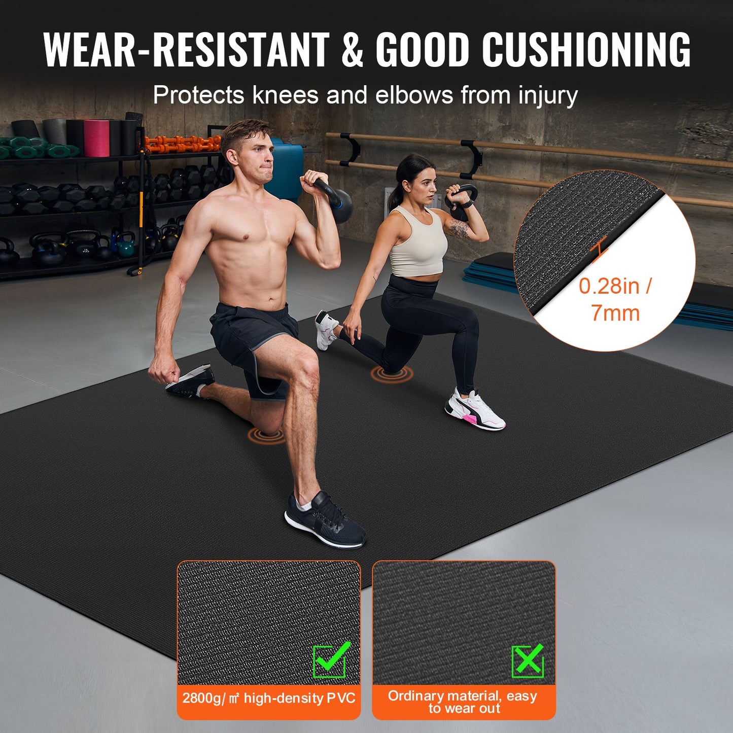 Trainingsmatte, rutschfeste Yogamatte, für Fitnessstudio, Fitness, Pilates, Trainingsmatte (2,4 x 1,5 m)