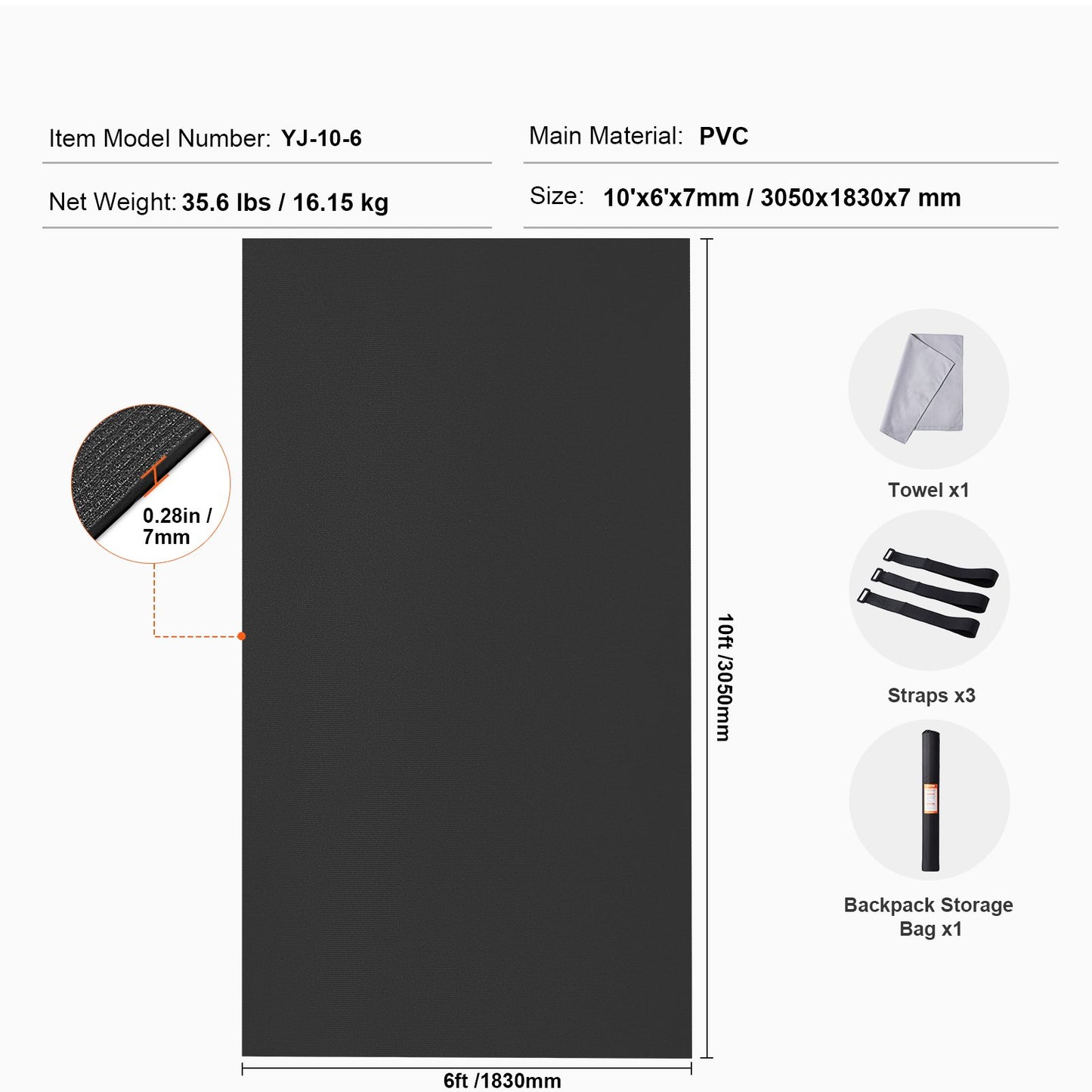 Trainingsmatte, rutschfeste Yogamatte, für Fitnessstudio, Fitness, Pilates, Trainingsmatte (3 x 1,8 m)