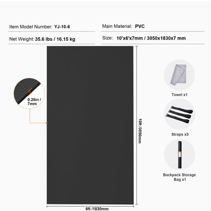 Trainingsmatte, rutschfeste Yogamatte, für Fitnessstudio, Fitness, Pilates, Trainingsmatte (3 x 1,8 m)