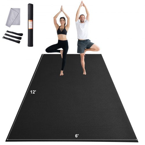 Exercise Mat, Non Slip High Density Premium Yoga Mat, Exercise Yoga Mat for Men Women, Fitness & Exercise Mat with Bag & Carry Strap, for All Types of Home Yoga, Pilate & Floor Workout (12x6ft)