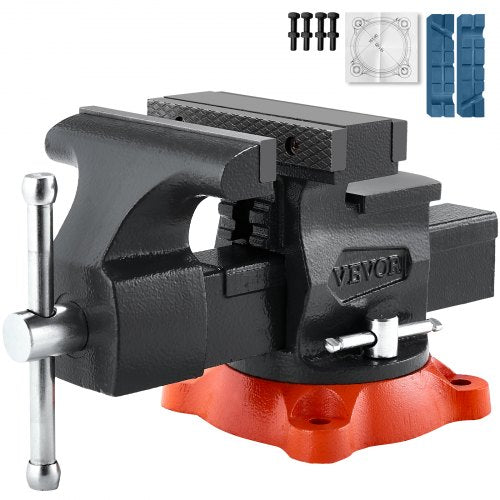 Bench Vise, 5.5" Jaw Width, 5.5" Max Jaw Opening Multipurpose Vise with 360° Swivel Locking Base, 2.8" Throat Depth, Heavy Duty Ductile Iron Workbench Vise, Two-Way Jaws for Clamping Round Pipes