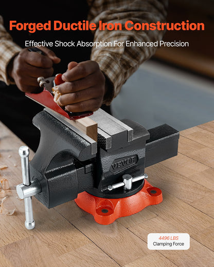 Bench Vise, 5.5" Jaw Width, 5.5" Max Jaw Opening Multipurpose Vise with 360° Swivel Locking Base, 2.8" Throat Depth, Heavy Duty Ductile Iron Workbench Vise, Two-Way Jaws for Clamping Round Pipes