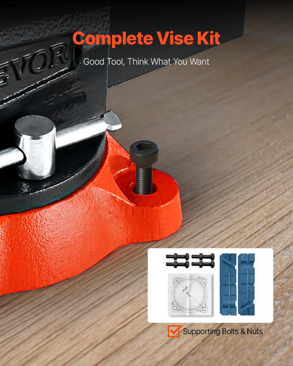 Bench Vise, 5.5" Jaw Width, 5.5" Max Jaw Opening Multipurpose Vise with 360° Swivel Locking Base, 2.8" Throat Depth, Heavy Duty Ductile Iron Workbench Vise, Two-Way Jaws for Clamping Round Pipes