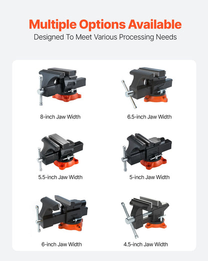 Bench Vise, 5.5" Jaw Width, 5.5" Max Jaw Opening Multipurpose Vise with 360° Swivel Locking Base, 2.8" Throat Depth, Heavy Duty Ductile Iron Workbench Vise, Two-Way Jaws for Clamping Round Pipes