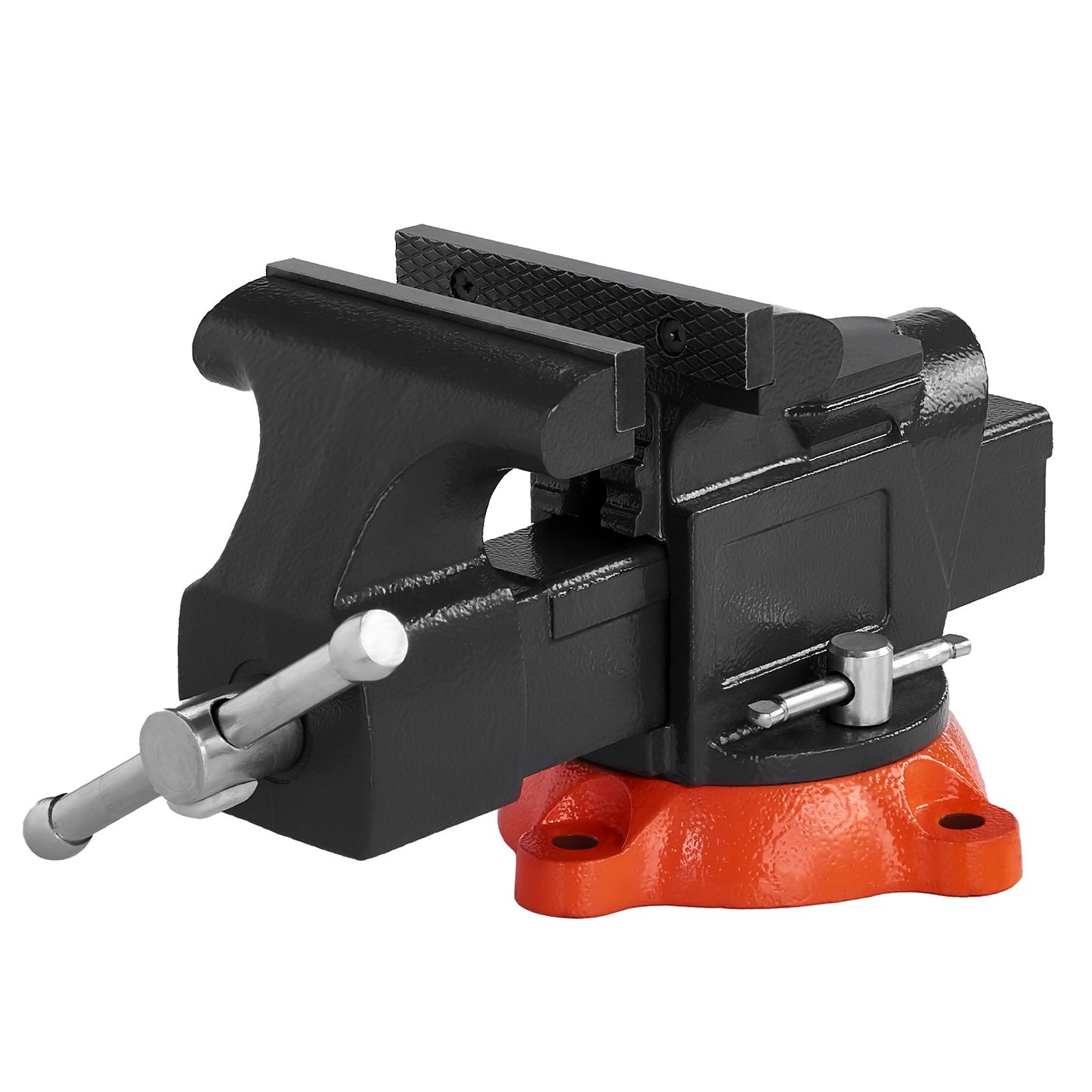 Bench Vise, 5" Jaw Width, 5" Max Jaw Opening Multipurpose Vise with 360° Swivel Locking Base, 2.8" Throat Depth, Heavy Duty Ductile Iron Workbench Vise with Anvil, for Clamping Round Pipes