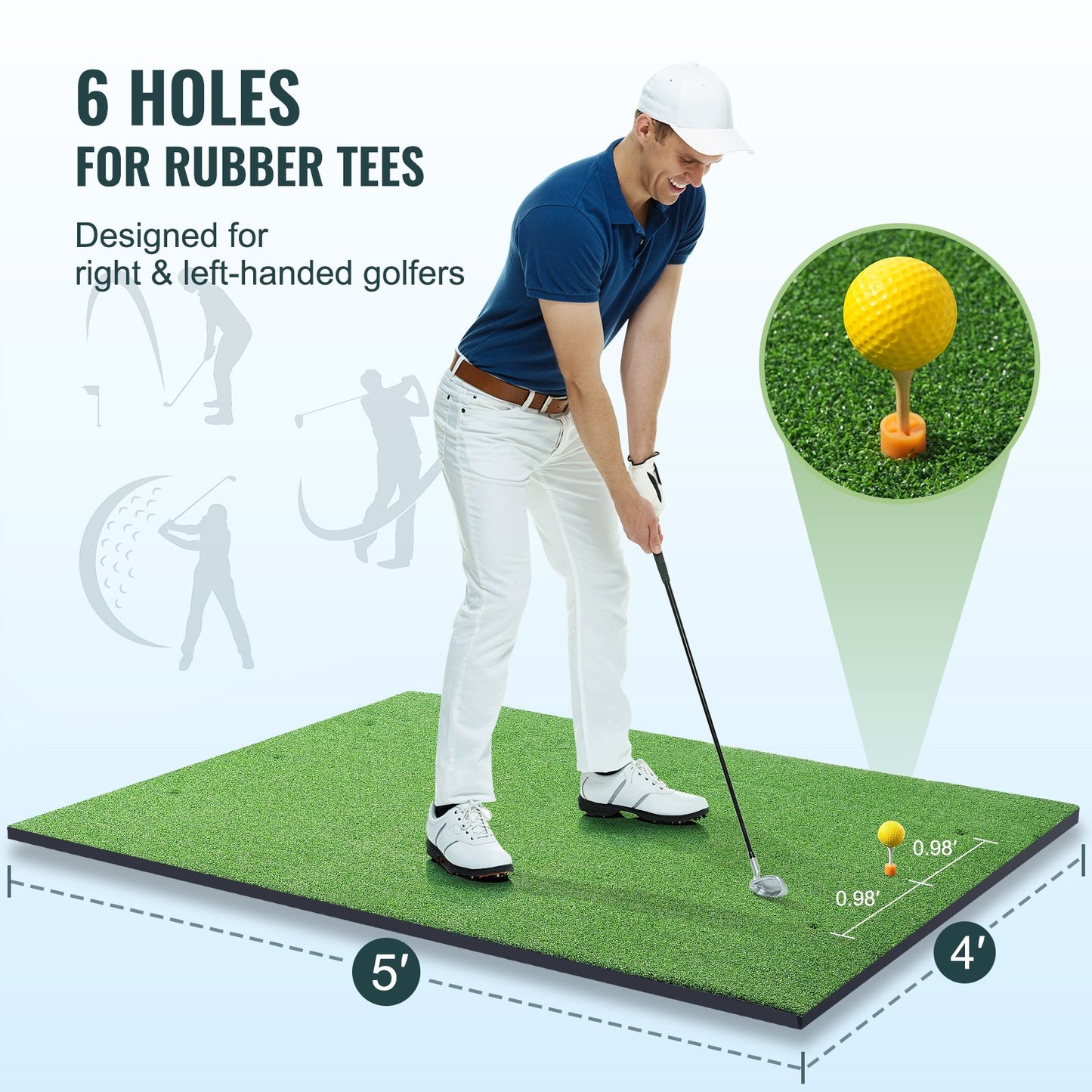 Golf Hitting Mat, 5x4ft Artificial Turf Golf Hitting Mat, Golf Hitting Training Aids with 10 Golf Balls, 9 Golf Tees, Golf Practice Hitting Mat for Backyard Driving Indoor Outdoor Training