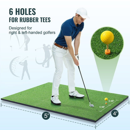 Golf Hitting Mat, 5x4ft Artificial Turf Golf Hitting Mat, Golf Hitting Training Aids with 10 Golf Balls, 9 Golf Tees, Golf Practice Hitting Mat for Backyard Driving Indoor Outdoor Training