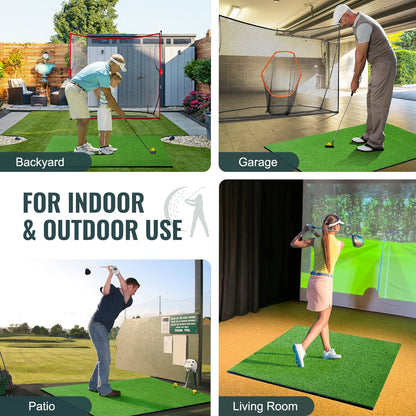 Golf Hitting Mat, 5x4ft Artificial Turf Golf Hitting Mat, Golf Hitting Training Aids with 10 Golf Balls, 9 Golf Tees, Golf Practice Hitting Mat for Backyard Driving Indoor Outdoor Training