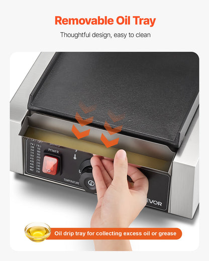 Commercial Panini Grill, 1800W Electric Sandwich Panini Maker, Stainless Steel Sandwichs Press Grill with Handle and Temp Control, 8.8x9 in Flat Enamel Plate, for Hamburger Steak Bacon