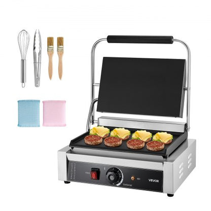 Kommersiell Panini Grill, 2200W elektrisk smörgåspaninimaskin, pressgrill i rostfritt stål med handtag och temperaturkontroll, 34x23 cm helplatt emaljplatta, för hamburgare, biff och bacon |  EU