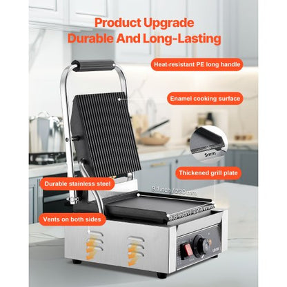 Kommerzieller Panini-Presse-Grill-Sandwichmaker-Backblech 22x23 cm | EU