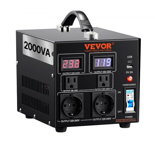 Voltage Converter Transformer, 2000W, Heavy Duty Step Up/Down Transformer, Convert from 110 Volt to 220 Volt and from 220 Volt to 110 Volt, with US Outlet EU Outlet 5V USB Port, CE Certified