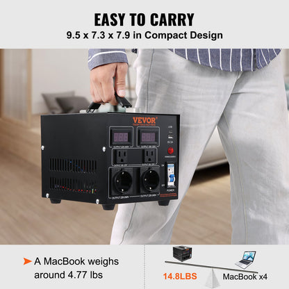 Volt Converter Transformer, 2000VA, Heavy Duty Step Up/Down Transformer, Convert from 110 Volt to 220 Volt and from 220 Volt to 110 Volt, with US Outlet EU Outlet 5V USB Port, CE Certified