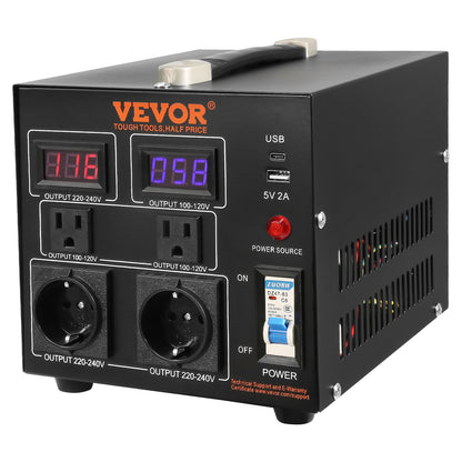 Volt Converter Transformer, 2000VA, Heavy Duty Step Up/Down Transformer, Convert from 110 Volt to 220 Volt and from 220 Volt to 110 Volt, with US Outlet EU Outlet 5V USB Port, CE Certified