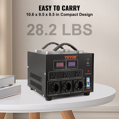 Volt Converter Transformer, 5000VA, Heavy Duty Step Up/Down Transformer, Convert from 110 Volt to 220 Volt and from 220 Volt to 110 Volt, with US Outlet EU Outlet 5V USB Port, CE Certified