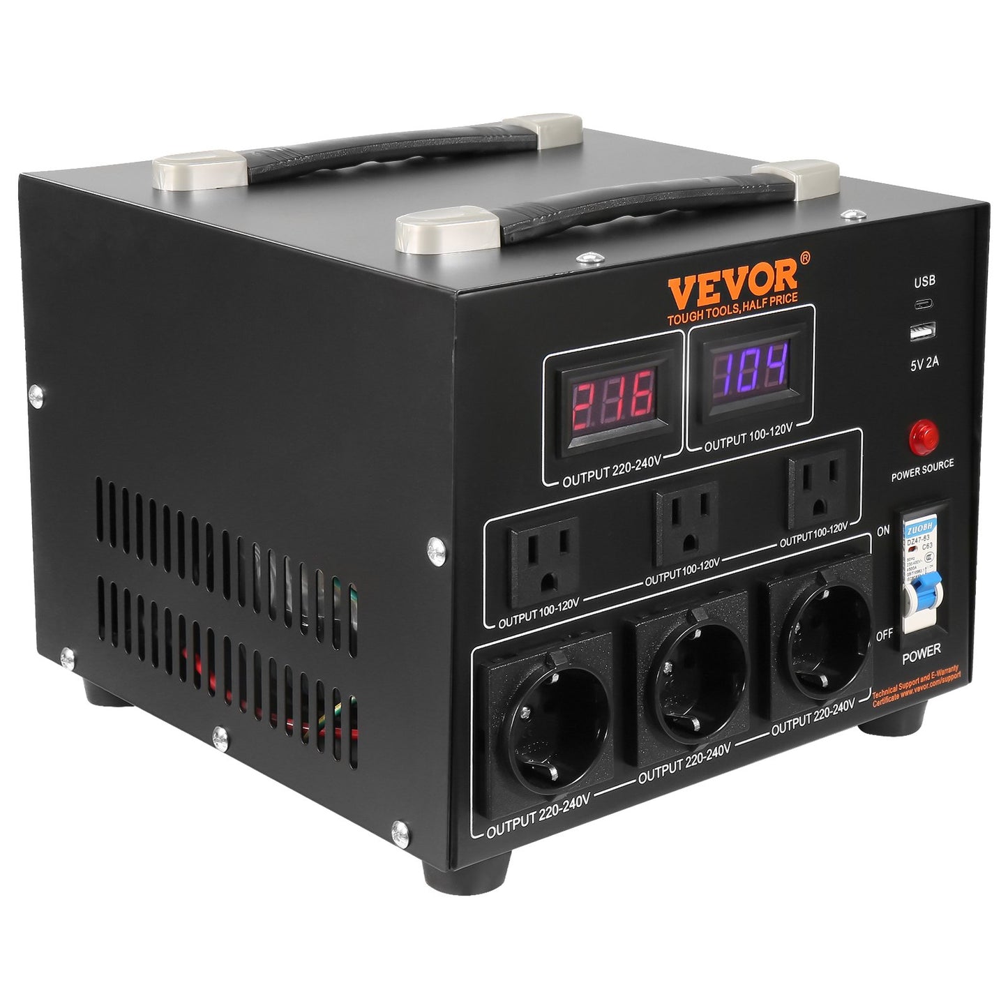 Volt Converter Transformer, 5000VA, Heavy Duty Step Up/Down Transformer, Convert from 110 Volt to 220 Volt and from 220 Volt to 110 Volt, with US Outlet EU Outlet 5V USB Port, CE Certified