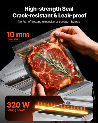Chamber Vacuum Sealer, 320W Sealing Power, Vacuum Packing Machine for Wet Foods, Meats, Marinades and More, Compact Size with 12.6 in Sealing Length, Applied in Home Kitchen and Commercial Use