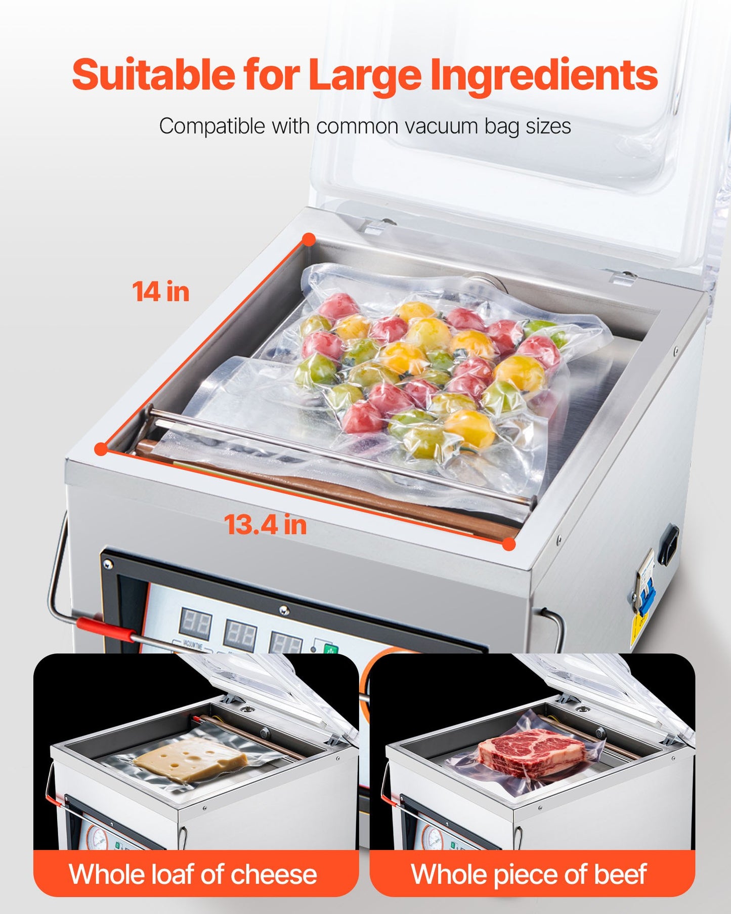 Chamber Vacuum Sealer, 320W Sealing Power, Vacuum Packing Machine for Wet Foods, Meats, Marinades and More, Compact Size with 12.6 in Sealing Length, Applied in Home Kitchen and Commercial Use