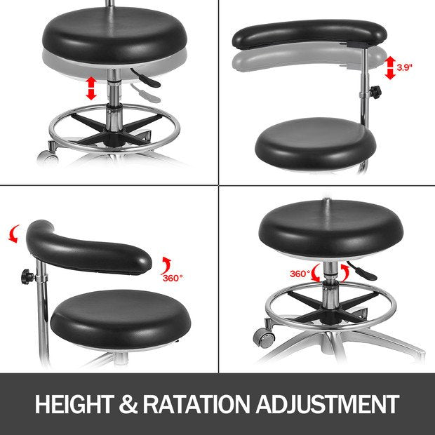 Medical Dental Stool Dentist Chair with 360 Degree Rotation Armrest PU Leather Assistant Stool Chair Height Adjustable Doctor Chair