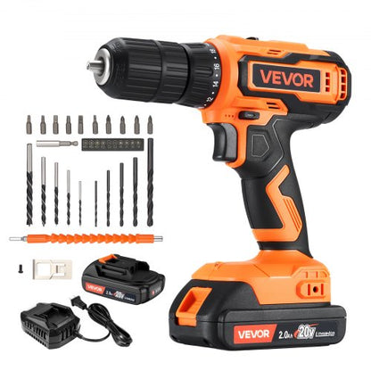 Cordless Drill Driver, 1/2 inch Metal Chuck, Dual-Speed Variable, Drill Driver Kit with Lithium Battery and Charger, Belt Clip, for Wood and Metal Drilling, Screw Tightening or Loosening