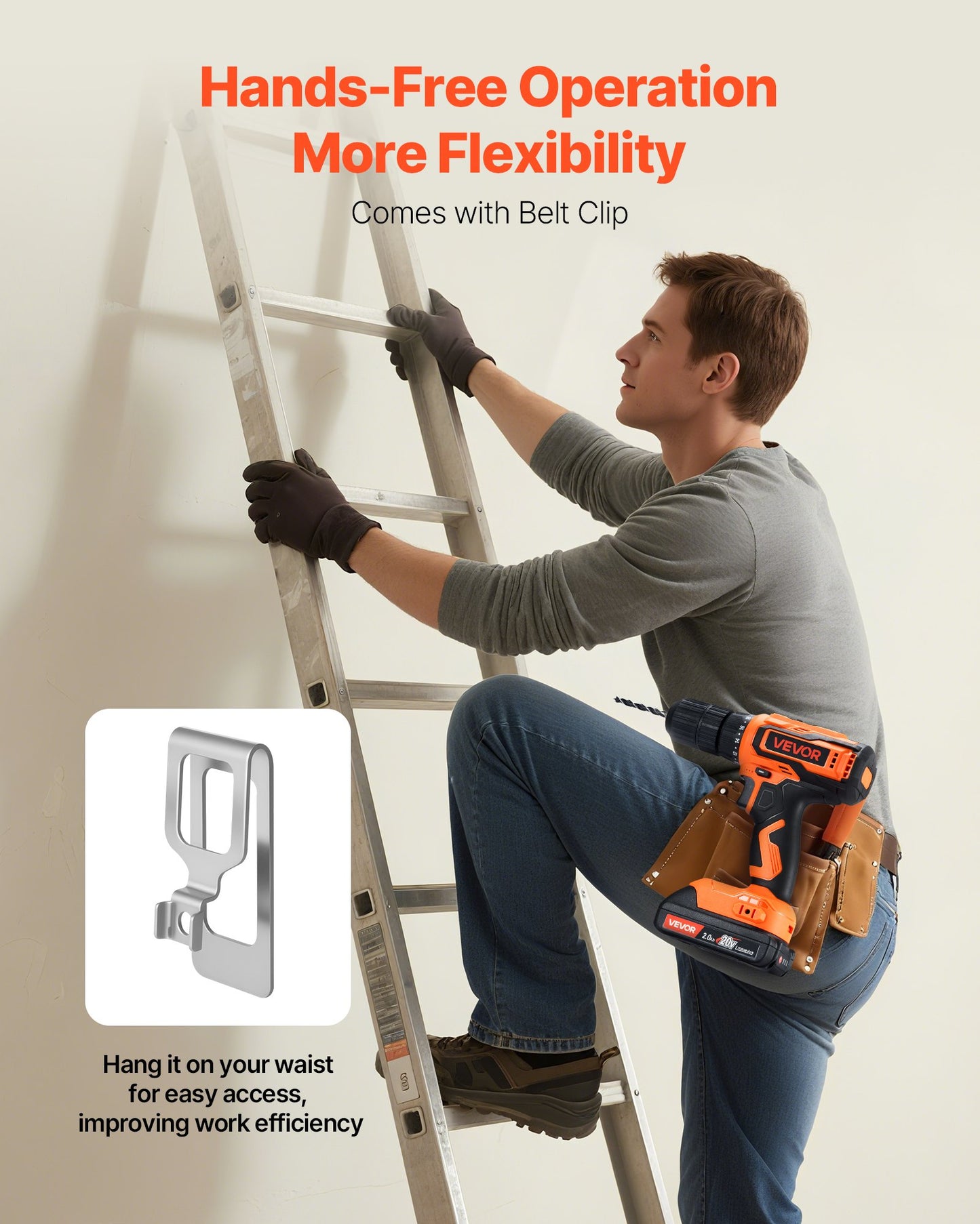 Cordless Drill Driver, 1/2 inch Metal Chuck, Dual-Speed Variable, Drill Driver Kit with Lithium Battery and Charger, Belt Clip, for Wood and Metal Drilling, Screw Tightening or Loosening