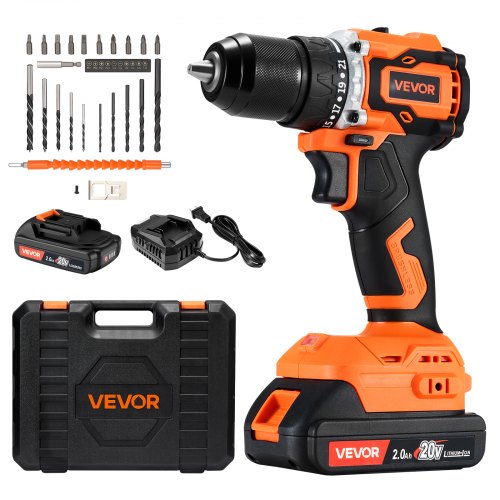 Cordless Drill Driver, 1/2 inch Metal Chuck, Brushless Motor, Dual-Speed Variable, Drill Driver Kit with Lithium Battery and Charger, Tool Box, for Wood and Metal Drilling, Screw Driving