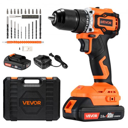 Cordless Drill Driver, 1/2 inch Metal Chuck, Brushless Motor, Dual-Speed Variable, Drill Driver Kit with Lithium Battery and Charger, Tool Box, for Wood and Metal Drilling, Screw Driving