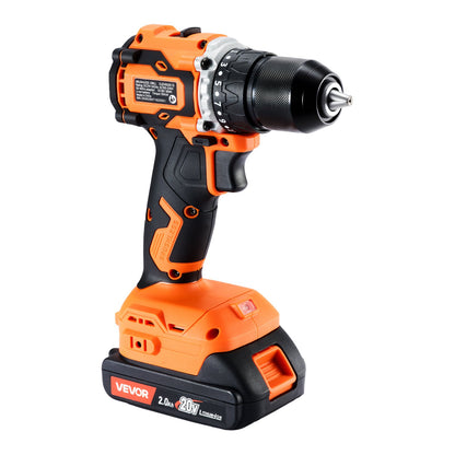 Cordless Drill Driver, 1/2 inch Metal Chuck, Brushless Motor, Dual-Speed Variable, Drill Driver Kit with Lithium Battery and Charger, Tool Box, for Wood and Metal Drilling, Screw Driving
