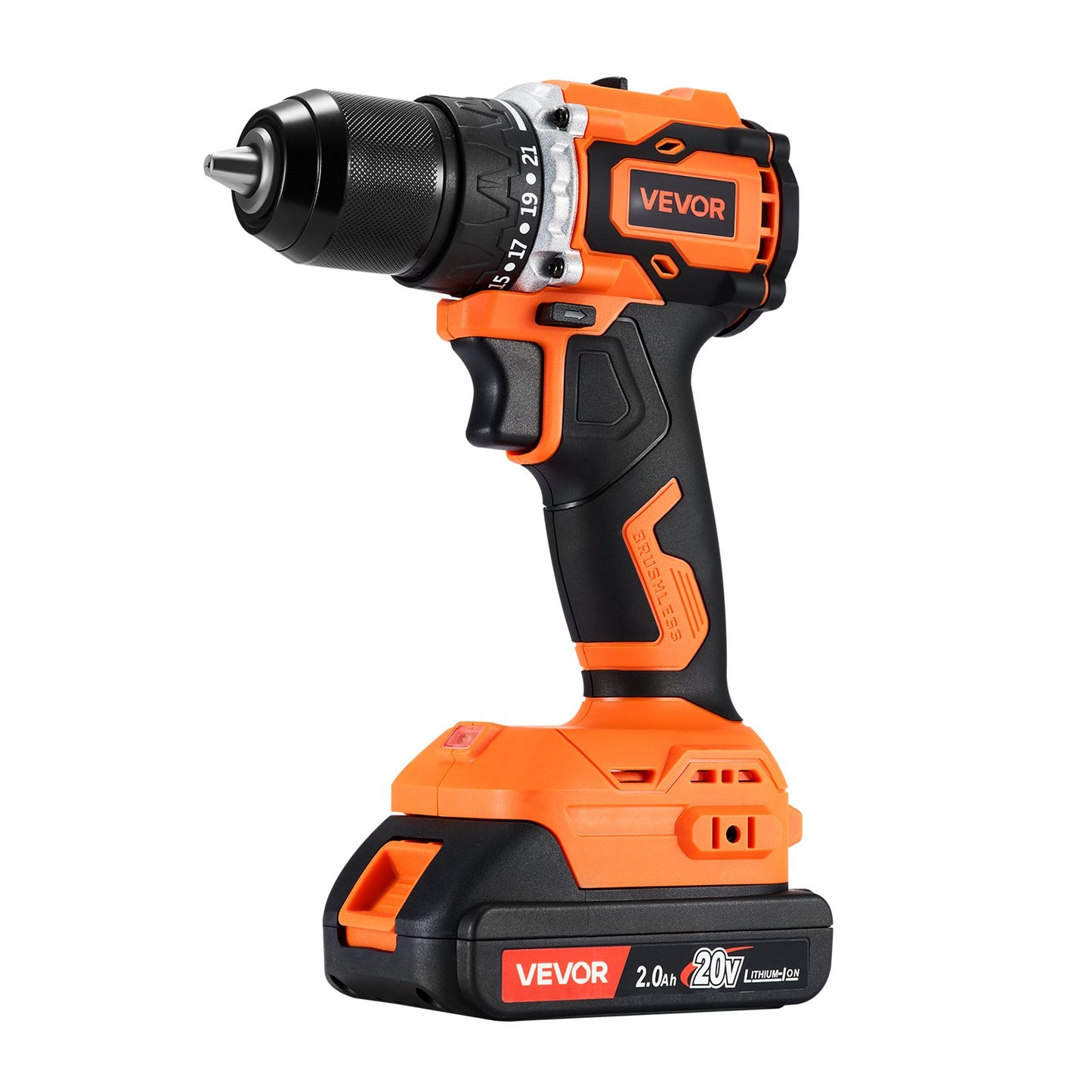 Cordless Drill Driver, 1/2 inch Metal Chuck, Brushless Motor, Dual-Speed Variable, Drill Driver Kit with Lithium Battery and Charger, Tool Box, for Wood and Metal Drilling, Screw Driving