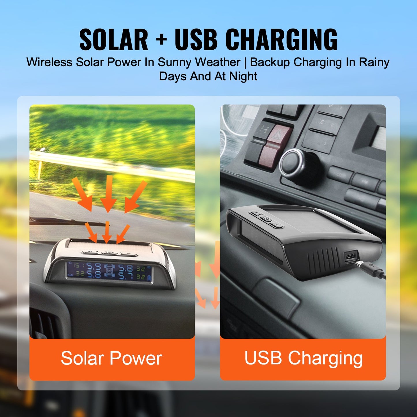 RV Tire Pressure Monitoring System, 7.3-116 PSI Trailer TPMS, Universal Wireless Car Alarm System, Waterproof TPMS Sensors Set with Solar Charge, 6 Sensors, 5 Alarm Modes, and Real-time Display