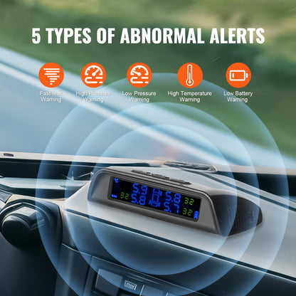 RV Tire Pressure Monitoring System, 7.3-116 PSI Trailer TPMS, Universal Wireless Car Alarm System, Waterproof TPMS Sensors Set with Solar Charge, 6 Sensors, 5 Alarm Modes, and Real-time Display