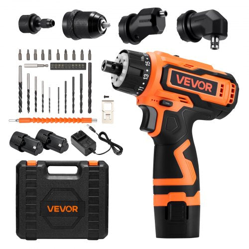 Cordless Drill Driver, 5-In-1, Metal Chuck, Dual-Speed Variable, Drill Driver Kit with 2 Lithium Batteries and Charger, Tool Box, for Wood and Metal Drilling, Screw Tightening or Loosening