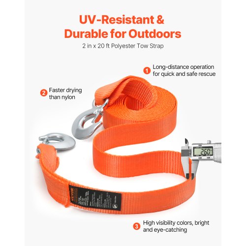 Tow Strap Rope 17000 lbs 20 ft Car Tow Cable with 2 Hooks Heavy Duty | EU