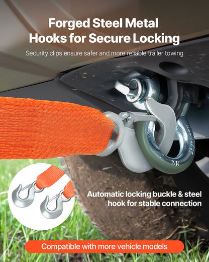 ATV Tow Strap with Hooks, 2-inch x 20-foot, 17000 lbs Capacity, Durable Recovery Rope with Security Hooks for Trucks and Vehicles, Essential Towing Accessory for Roadside Assistance