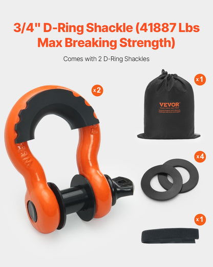 Heavy Duty Tow Strap Recovery Kit 3 in x 20 ft (MBS-36,000 lbs) Tree Saver Winch Strap, Triple Reinforced Loop & Protective Sleeves & Storage Bag, 3/4" D-Ring Shackles, for Truck Jeep SUV ATV