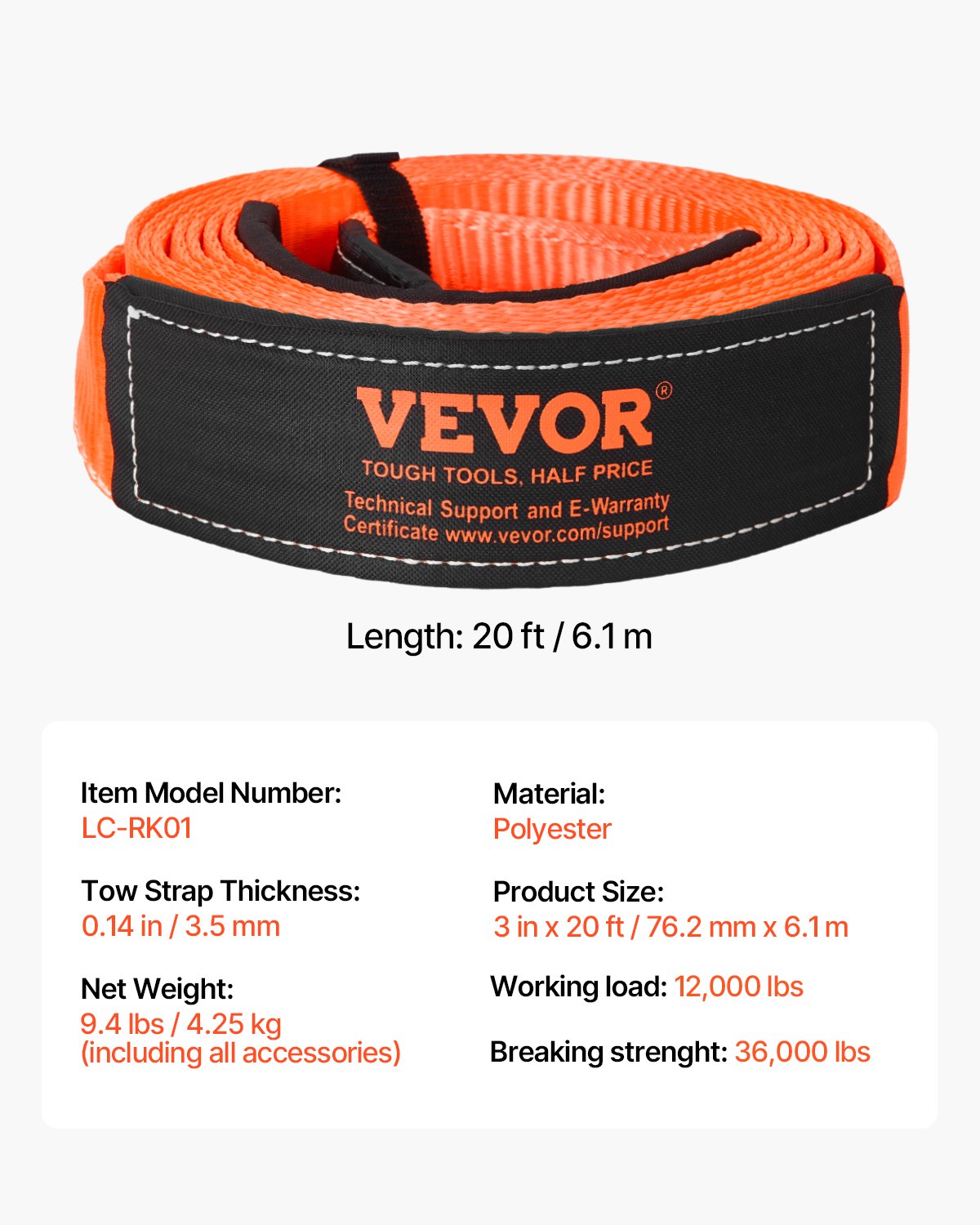 Heavy Duty Tow Strap Recovery Kit 3 in x 20 ft (MBS-36,000 lbs) Tree Saver Winch Strap, Triple Reinforced Loop & Protective Sleeves & Storage Bag, 3/4" D-Ring Shackles, for Truck Jeep SUV ATV