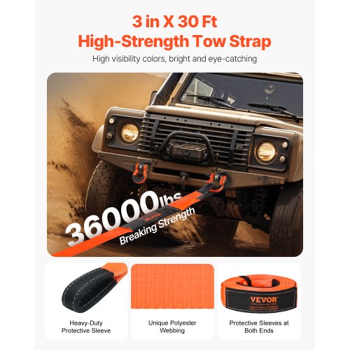 Car Towing Cable Towing Strap Rope 16000 lbs 9 m 7.5 cm Heavy Duty Emergency