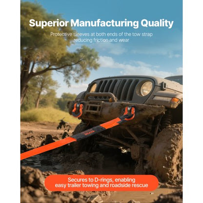 Car Towing Cable Towing Strap Rope 16000 lbs 9 m 7.5 cm Heavy Duty Emergency